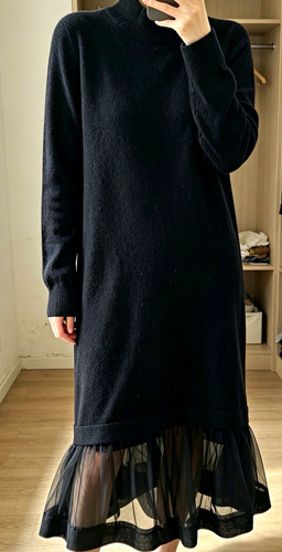 Damen strickkleid midi schwarz - midi,