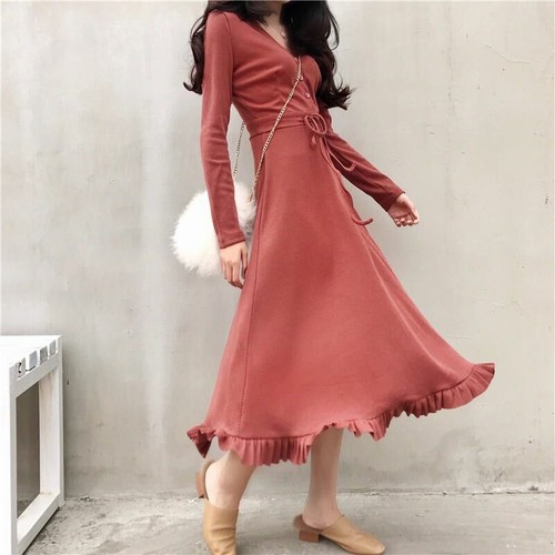 Damen midi strick kleid - midi,