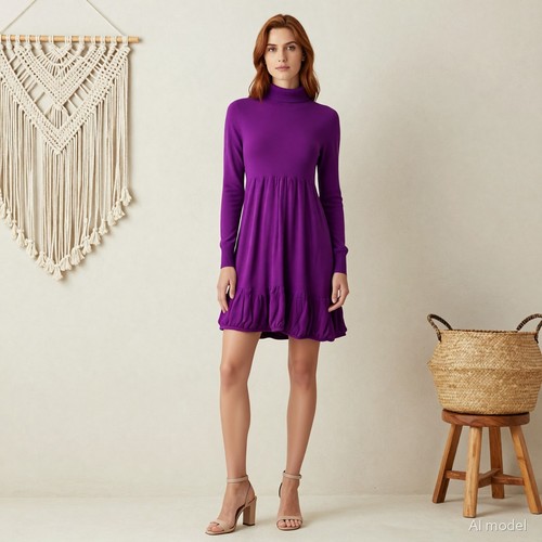 Romantik mini strickkleid lila - strickkleid,
